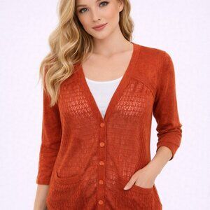 Anthropologie Sparrow Orange Cardigan XS Open Knit Button Front Boho Sweater